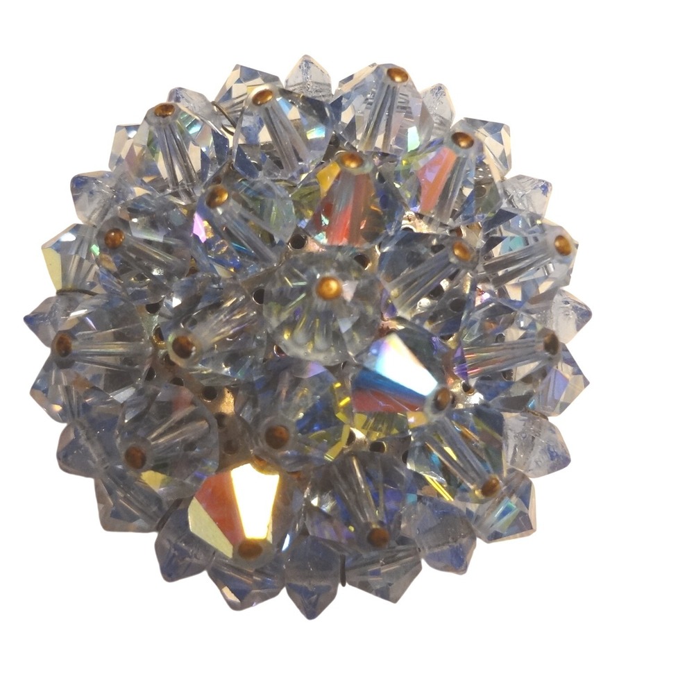 Crystal Brooch Blue Excellent Aurora Borealis Iridescent Cluster Dome